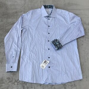 Eton Contemporary Button-Up Dress Shirt Mens 17.5 44 Blue Floral $270 New NWT